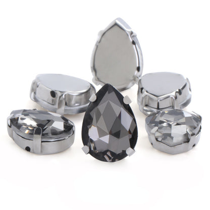 50pcs 10*14/13*18mm Sew on Rhinestone Glass Crystal with Silver Claw Stones for Cloth Making