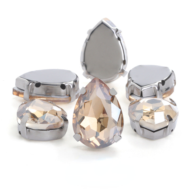 50pcs 10*14/13*18mm Sew on Rhinestone Glass Crystal with Silver Claw Stones for Cloth Making