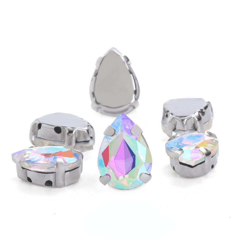 50pcs 10*14/13*18mm Sew on Rhinestone Glass Crystal with Silver Claw Stones for Cloth Making