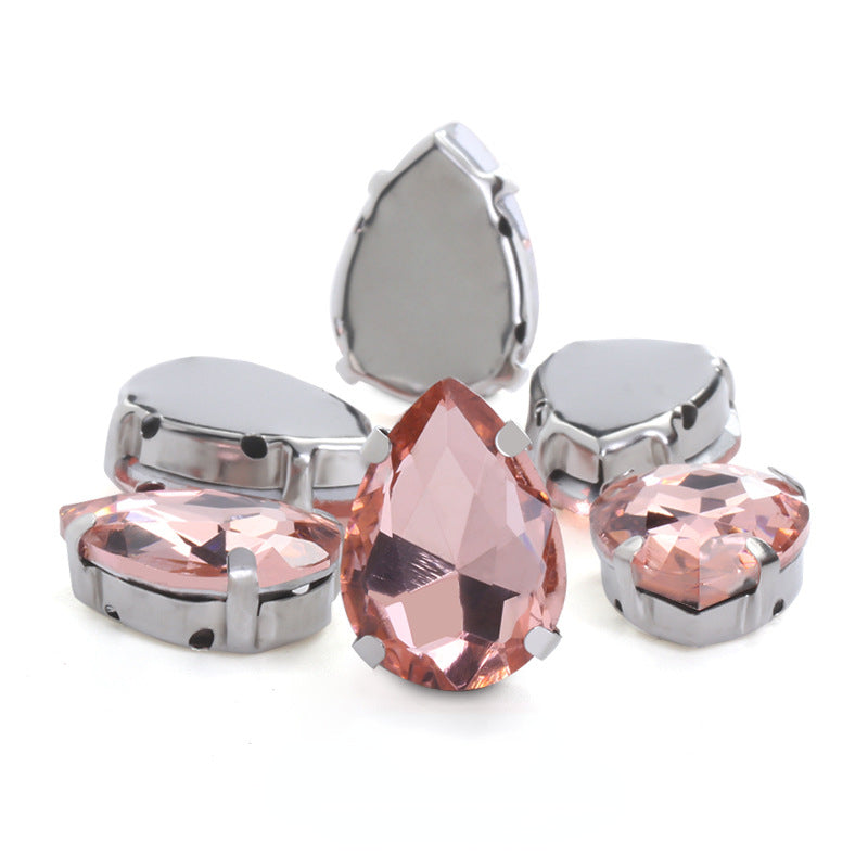 50pcs 10*14/13*18mm Sew on Rhinestone Glass Crystal with Silver Claw Stones for Cloth Making