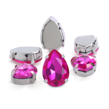 50pcs 10*14/13*18mm Sew on Rhinestone Glass Crystal with Silver Claw Stones for Cloth Making