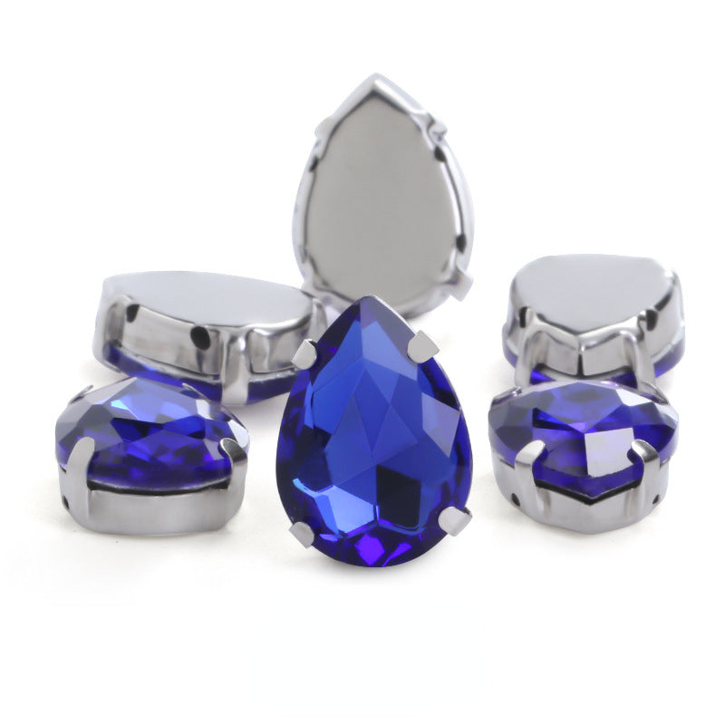 50pcs 10*14/13*18mm Sew on Rhinestone Glass Crystal with Silver Claw Stones for Cloth Making