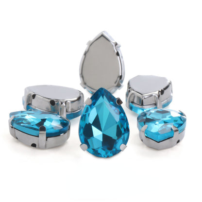 50pcs 10*14/13*18mm Sew on Rhinestone Glass Crystal with Silver Claw Stones for Cloth Making