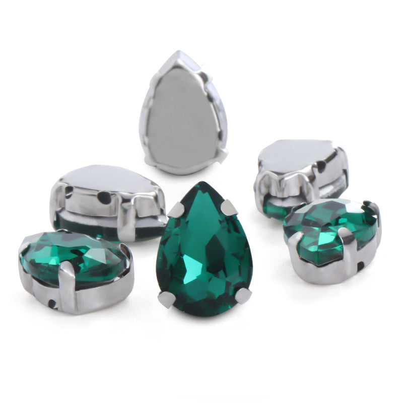 50pcs 10*14/13*18mm Sew on Rhinestone Glass Crystal with Silver Claw Stones for Cloth Making