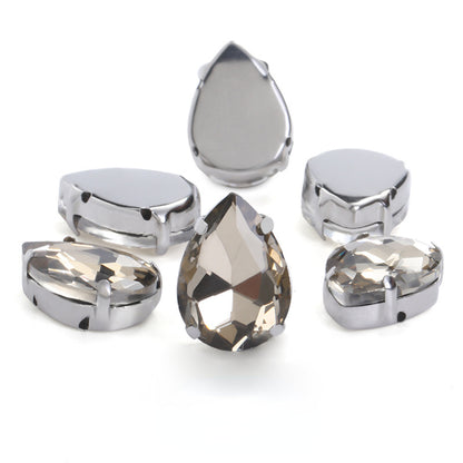 50pcs 10*14/13*18mm Sew on Rhinestone Glass Crystal with Silver Claw Stones for Cloth Making