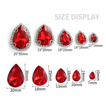 13*18mm Drop Shape Crystal Hand Sewing Rhinestones with Gold/Silver Bottom for Clothing Garment