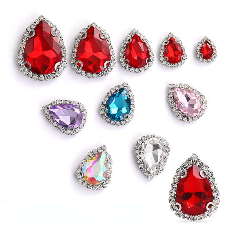 13*18mm Drop Shape Crystal Hand Sewing Rhinestones with Gold/Silver Bottom for Clothing Garment