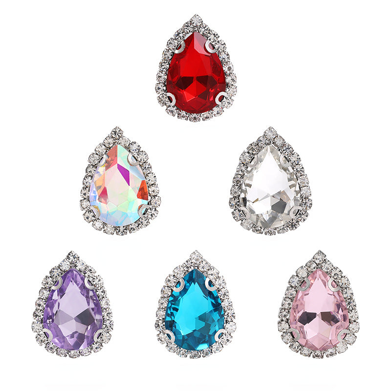 13*18mm Drop Shape Crystal Hand Sewing Rhinestones with Gold/Silver Bottom for Clothing Garment