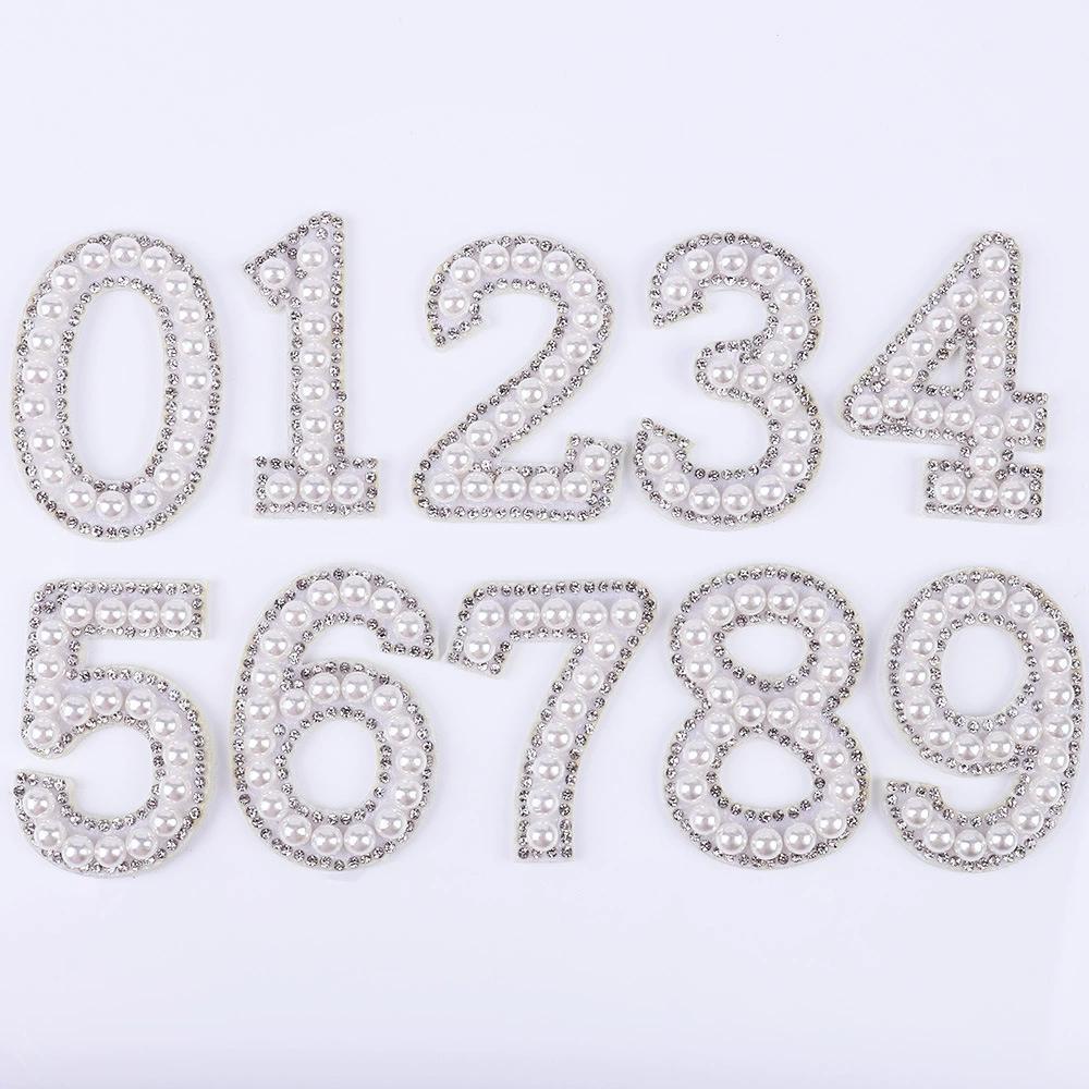 TonyBead 26 English Alphabet A-Z Pearl Letter Patches Rhinestone Patch Sewing On Patches Stripe Badge DIY Name