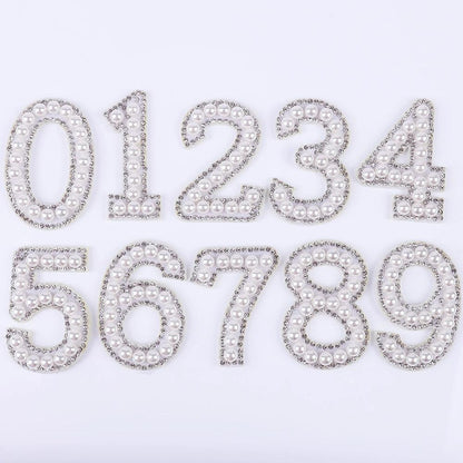 TonyBead 26 English Alphabet A-Z Pearl Letter Patches Rhinestone Patch Sewing On Patches Stripe Badge DIY Name