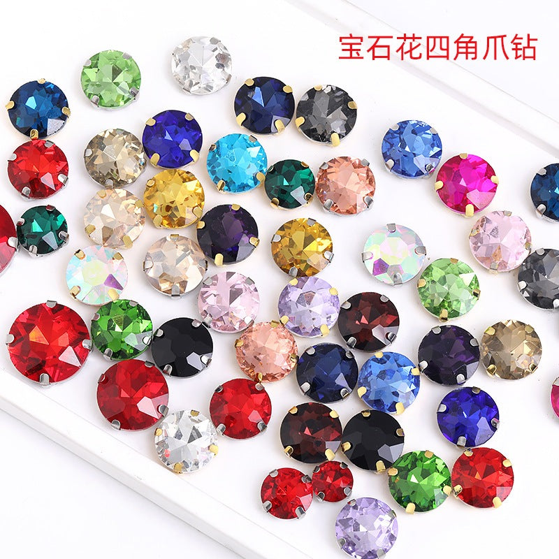14mm Four-corner Gem Flower Claw Rhinestone with Bottom Support Hand Stitched Clothing Accessories Footwear Accessories