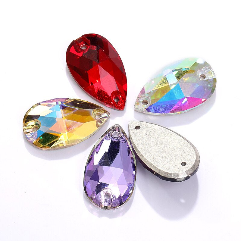 7 * 12Mm water drop flat buckle handmade perforated hand sewn drill clothing accessories high-grade rhinestone water drop hand sewn stone