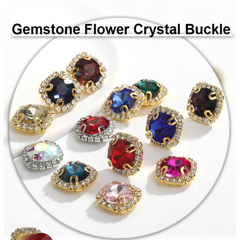 10pcs Gemstone Flower Rhinestone Round Crystal Pointback Strass Jewerlry Stone With Claw DIY Sewing Buttons In Clothes