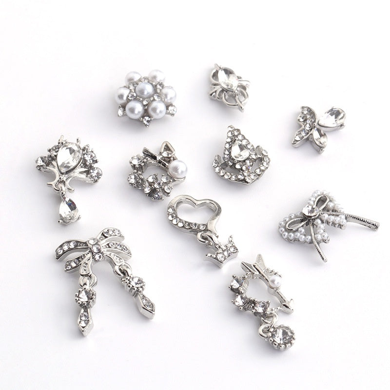 Popular Crystal Butterfly Knot Silver Coating Zircon Alloy Jewelry DIY 3D Nail Art Accessories