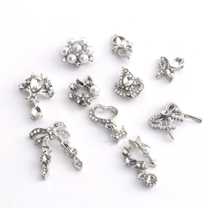 Popular Crystal Butterfly Knot Silver Coating Zircon Alloy Jewelry DIY 3D Nail Art Accessories