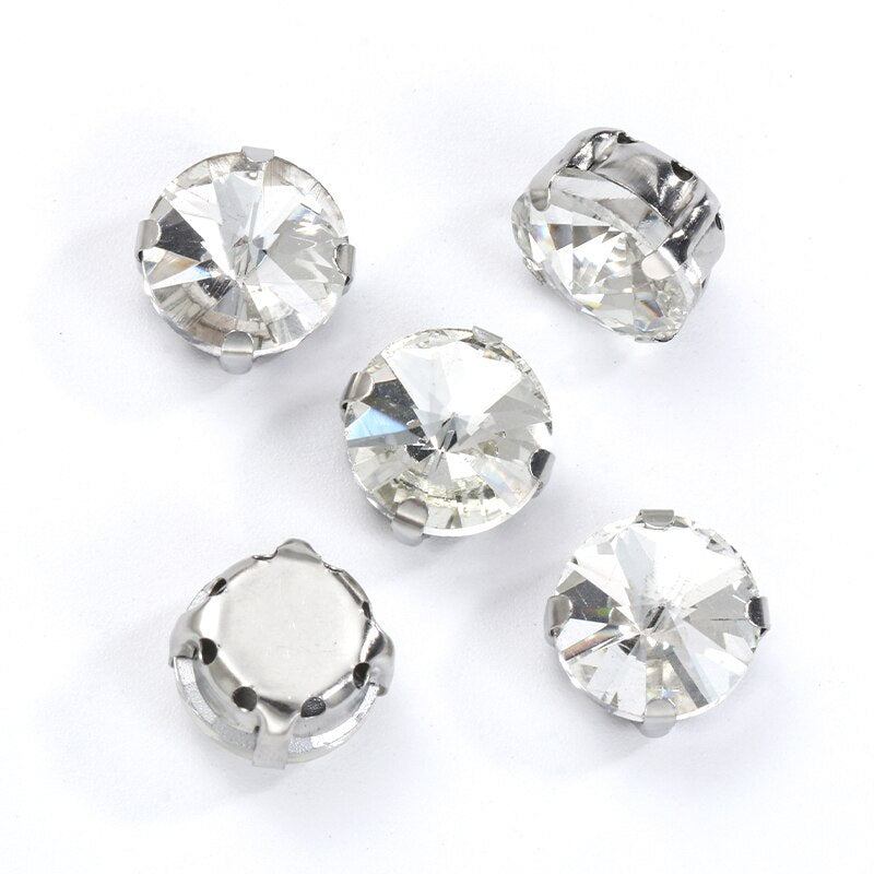 8/10/12/14/16/18mm Round Crystal with Silver Claw Glass Stone Sew on Rhinestone for Clothes Accessory