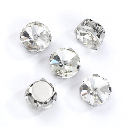 8/10/12/14/16/18mm Round Crystal with Silver Claw Glass Stone Sew on Rhinestone for Clothes Accessory