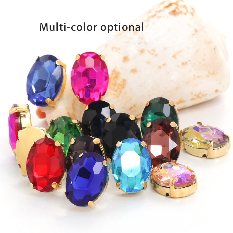 30pcs Oval Shape Glass Rhinestones10*14mm With Claw Sew On Crystal Stone Strass Diamond For Clothes Rhinestones For Needlework