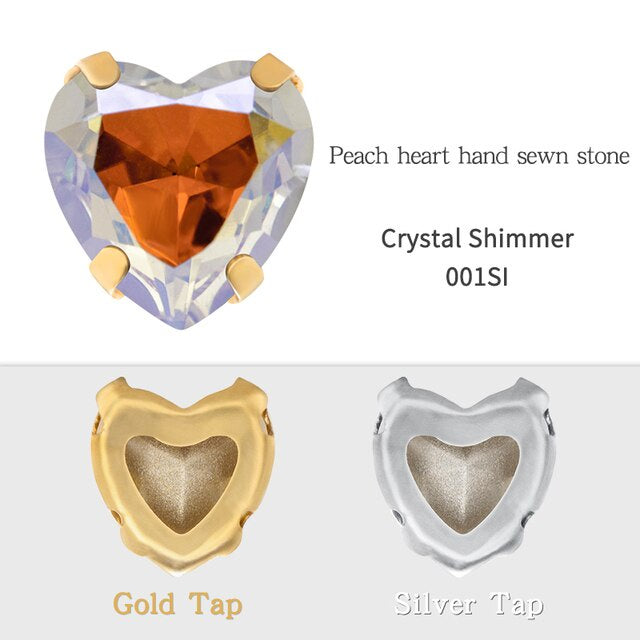 Heart Shape Glass Pointback K9 Crystal with Gold Bottom Sew on Rhinestone DIY Clothing Decoration