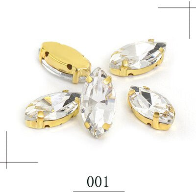 20pcs Leaf Shape Glass Rhinestones with Gold Bottom Horse Eye Claw Rhinestone Quadangle Glass Claw Hand Sewn Crystal Diy Clothing Shoes Bag Accessories 4*15mm/7*15mm