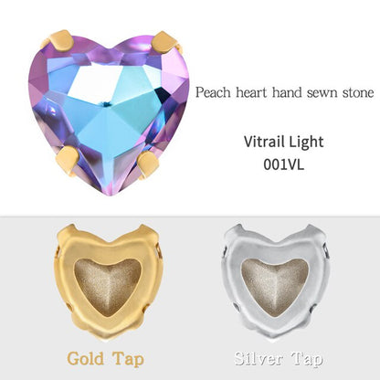 Heart Shape Glass Pointback K9 Crystal with Gold Bottom Sew on Rhinestone DIY Clothing Decoration