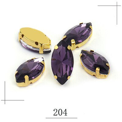 50pcs Manik Jahitan, Marquise/Leaf Shape Glass Rhinestones with Claw Stitched on Crystal Stones for Clothes Sewing Accessories 5*10mm/4*8mm