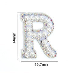 TonyBead 26 English Alphabet A-Z Pearl Letter Patches Rhinestone Patch Sewing On Patches Stripe Badge DIY Name