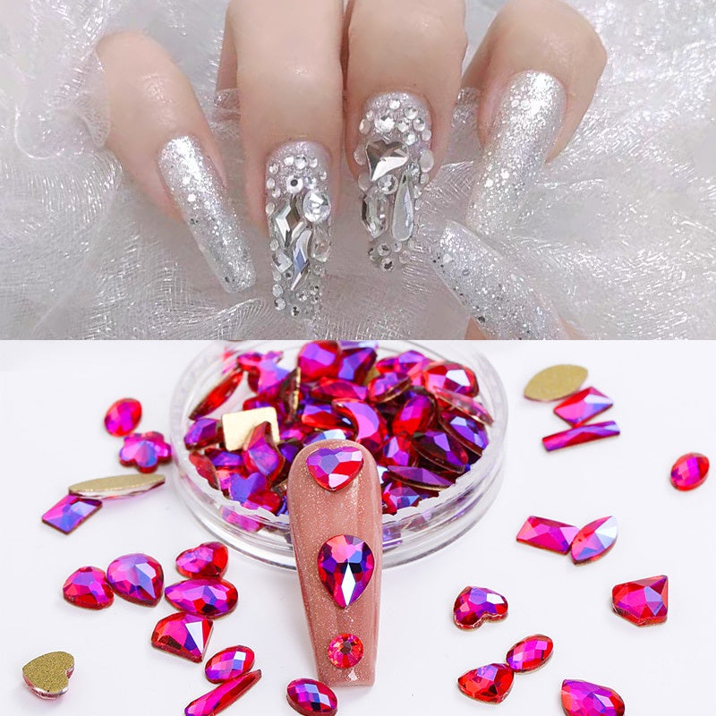 50pcs Flat Back Crystal Nail Parts Hearts 50 Pieces 3D Glass Rhinestones for Needlework Decoration Glitter Gems Design Fac