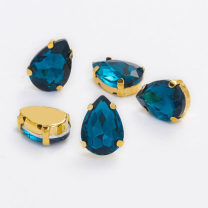【ready stock】Yichuan Drop Rhinestone Sew-on Glass Golden Base Stones Crystal For Decoration and Crafts Clothes Sewn Rhinestones For Needlework