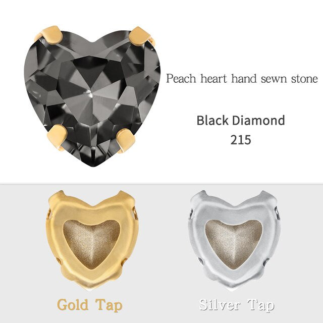Heart Shape Glass Pointback K9 Crystal with Gold Bottom Sew on Rhinestone DIY Clothing Decoration