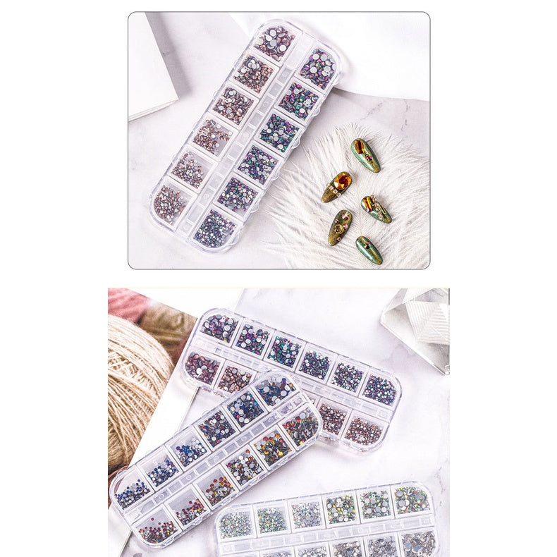 1440pcs 12 Grid Set Mixed Color Flat Nail Diamond AB Color Glass Crystal Phone Case DIY Accessories