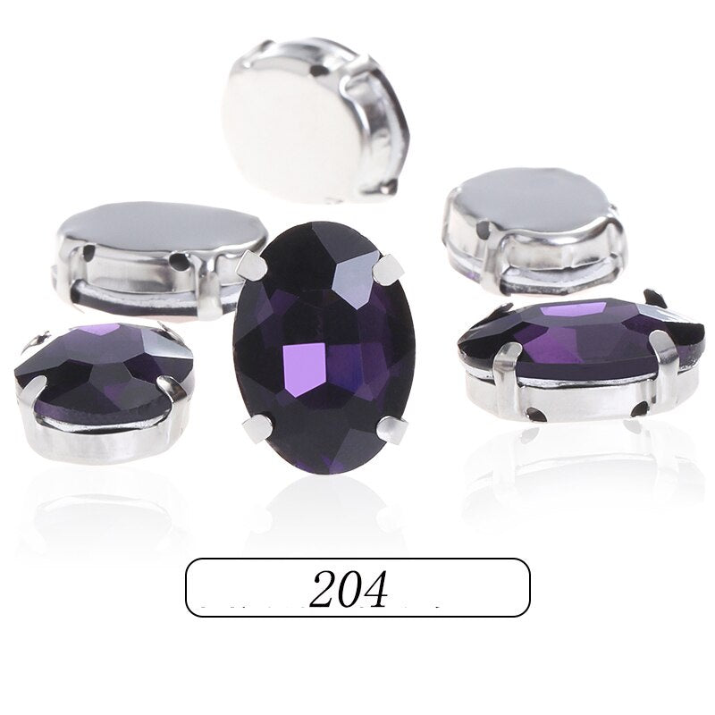 6*8/8*10mm Oval Shape Glass Rhinestones With Silver Sew On Crystal Stone Strass Diamond For Clothes Dress