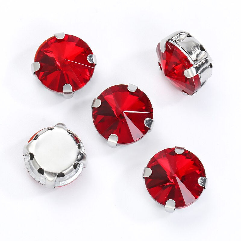 8/10/12/14/16/18mm Round Crystal with Silver Claw Glass Stone Sew on Rhinestone for Clothes Accessory
