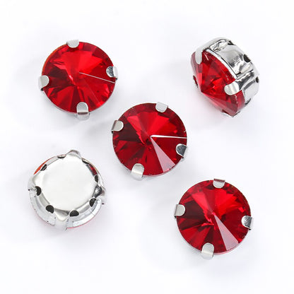 8/10/12/14/16/18mm Round Crystal with Silver Claw Glass Stone Sew on Rhinestone for Clothes Accessory