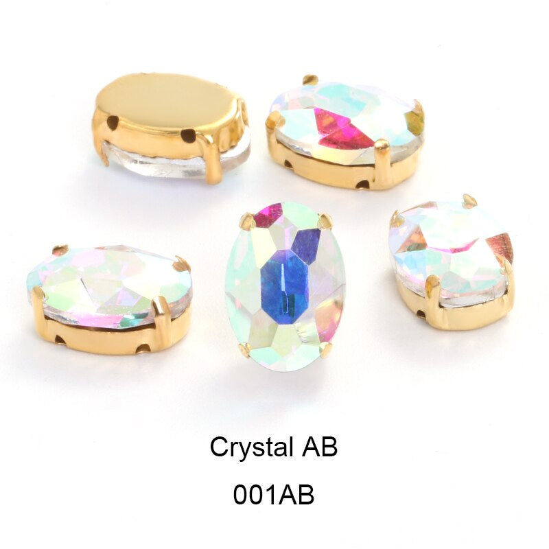 50pcs 6*8mm/8*10mm Oval Glass Rhinestones with Clawed Sewn Crystal Strass Diamond Clothes Rhinestones DIY