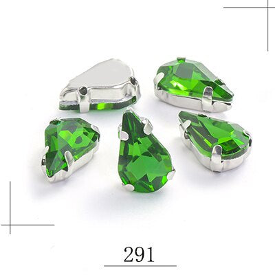 20pcs 5x8/6x10mm Drop Crystal Stone With silver bottom Rhinestone for Sewing on Clothes Sewn on Rhinestone for Needlework