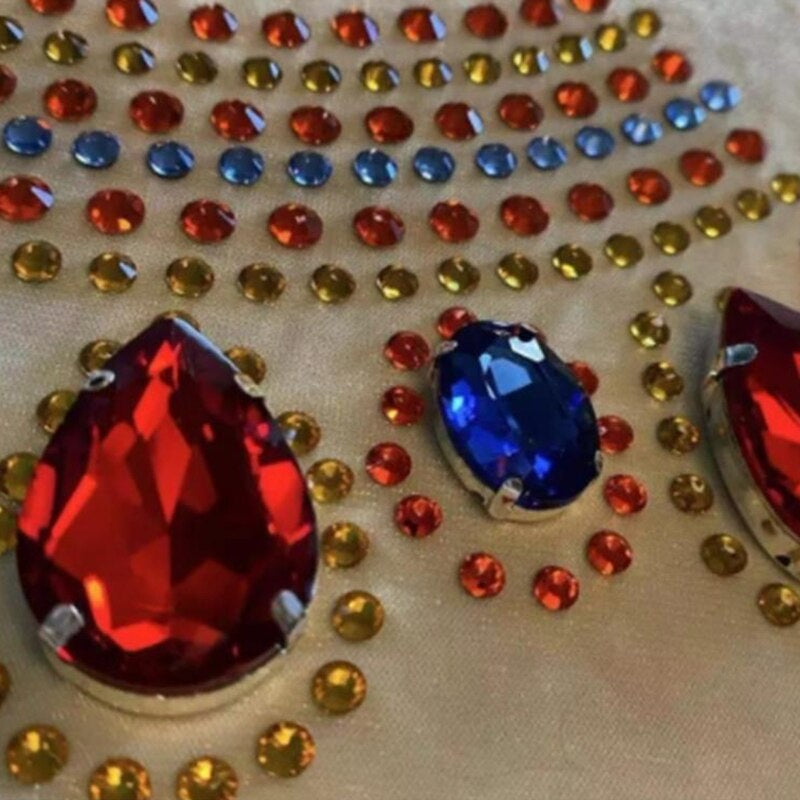 20*30mm 10pcs Drop Shape Glass Rhinestones with Claw Sew on Teardrop Crystal Stone Diamond Metal Base