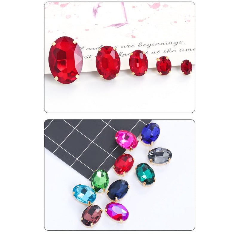 30pcs Oval Shape Glass Rhinestones10*14mm With Claw Sew On Crystal Stone Strass Diamond For Clothes Rhinestones For Needlework