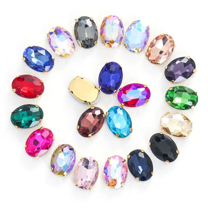 50pcs 6*8mm/8*10mm Oval Glass Rhinestones with Clawed Sewn Crystal Strass Diamond Clothes Rhinestones DIY