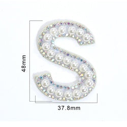 TonyBead 26 English Alphabet A-Z Pearl Letter Patches Rhinestone Patch Sewing On Patches Stripe Badge DIY Name