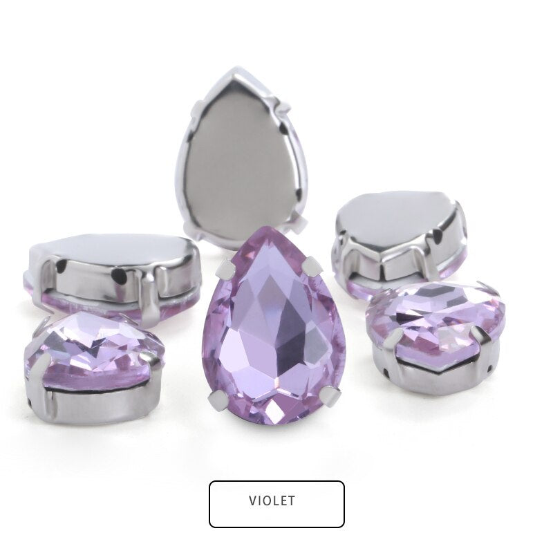 20*30mm 10pcs Drop Shape Glass Rhinestones with Claw Sew on Teardrop Crystal Stone Diamond Metal Base