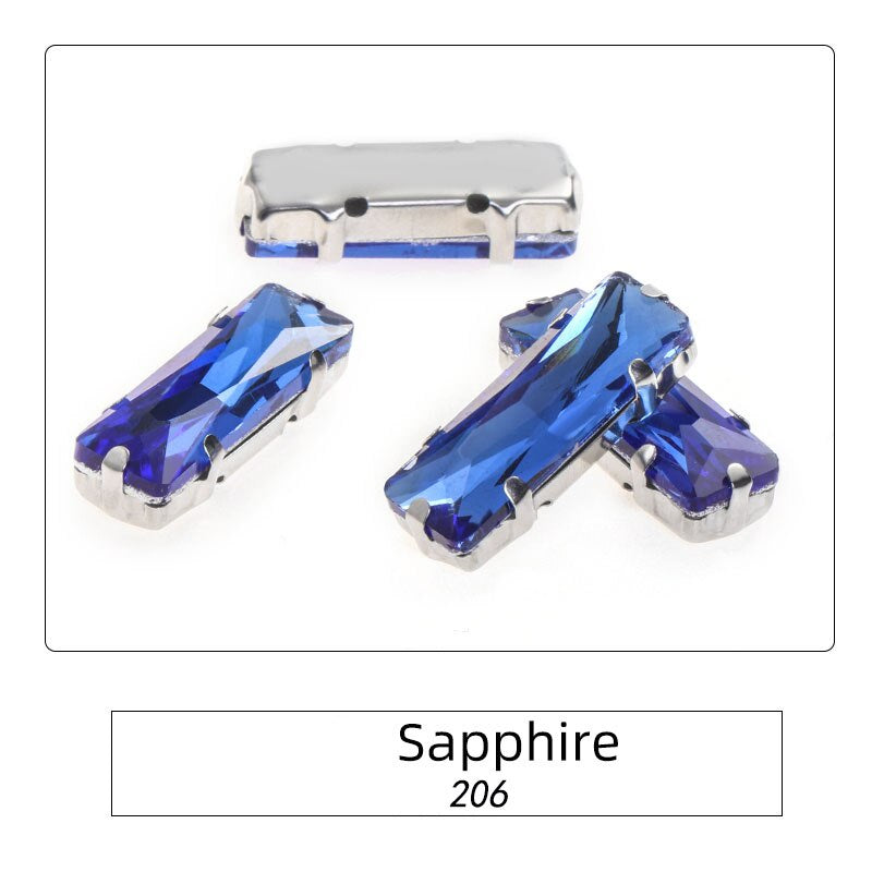 Rectangle 5x10 5x15 7x21mm Glass Crystal Sew On Rhinestones With Silver Claw Handicrafts Glitter Stones For Dress Beeds