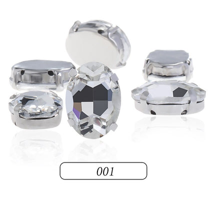 6*8/8*10mm Oval Shape Glass Rhinestones With Silver Sew On Crystal Stone Strass Diamond For Clothes Dress