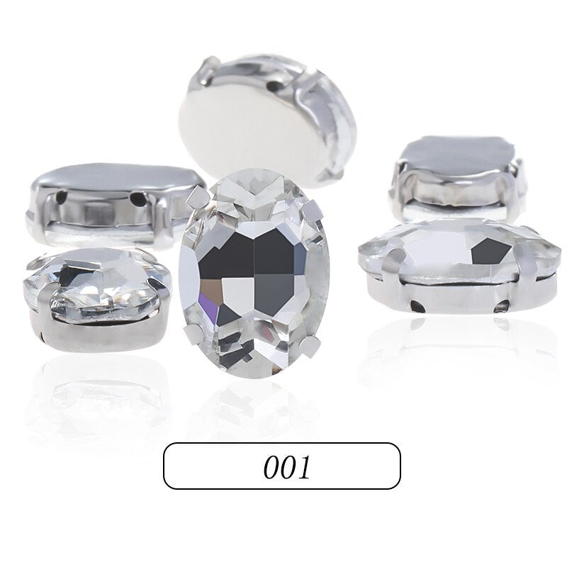 6X8/8X10mm Oval Shape Glass Rhinestones With Silver Sew On Crystal Stone Strass Diamond For Clothes Dress and Crafts Embellishments