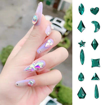 50pcs Flat Back Crystal Nail Parts Hearts 50 Pieces 3D Glass Rhinestones for Needlework Decoration Glitter Gems Design Fac