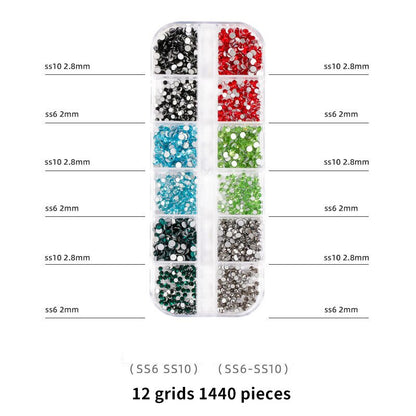 1440pcs 12 Grid Set Mixed Color Flat Nail Diamond AB Color Glass Crystal Phone Case DIY Accessories