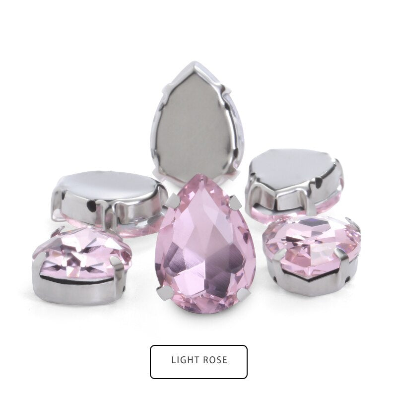 Drop Shape Glass Rhinestones With Claw White K Metal Base Buckle Sew On Crystal Stone Strass Diamond Rhinestones For Needlework