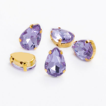 Yichuan Drop Rhinestone Sew-on Glass Golden Base Stones Crystal For Decoration and Crafts Clothes Sewn Rhinestones For Needlework
