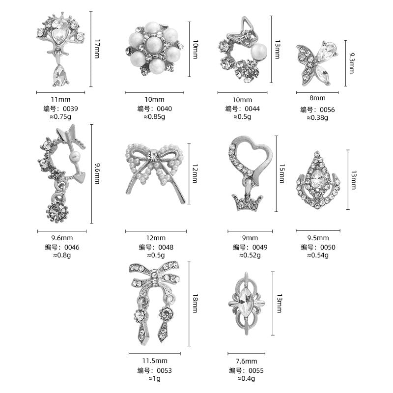 Popular Crystal Butterfly Knot Silver Coating Zircon Alloy Jewelry DIY 3D Nail Art Accessories