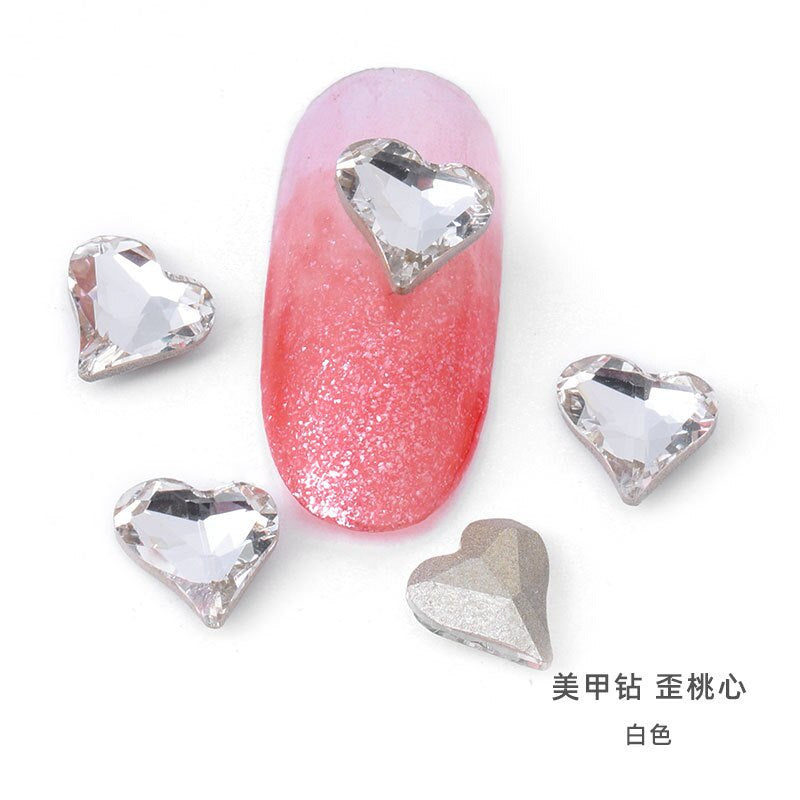 10pcs Rhinestones Nails Accessories Hearts Glass Parts Supplies Luxury Nail sticker Zircon Wholesale Crystals Glitters Jewelry